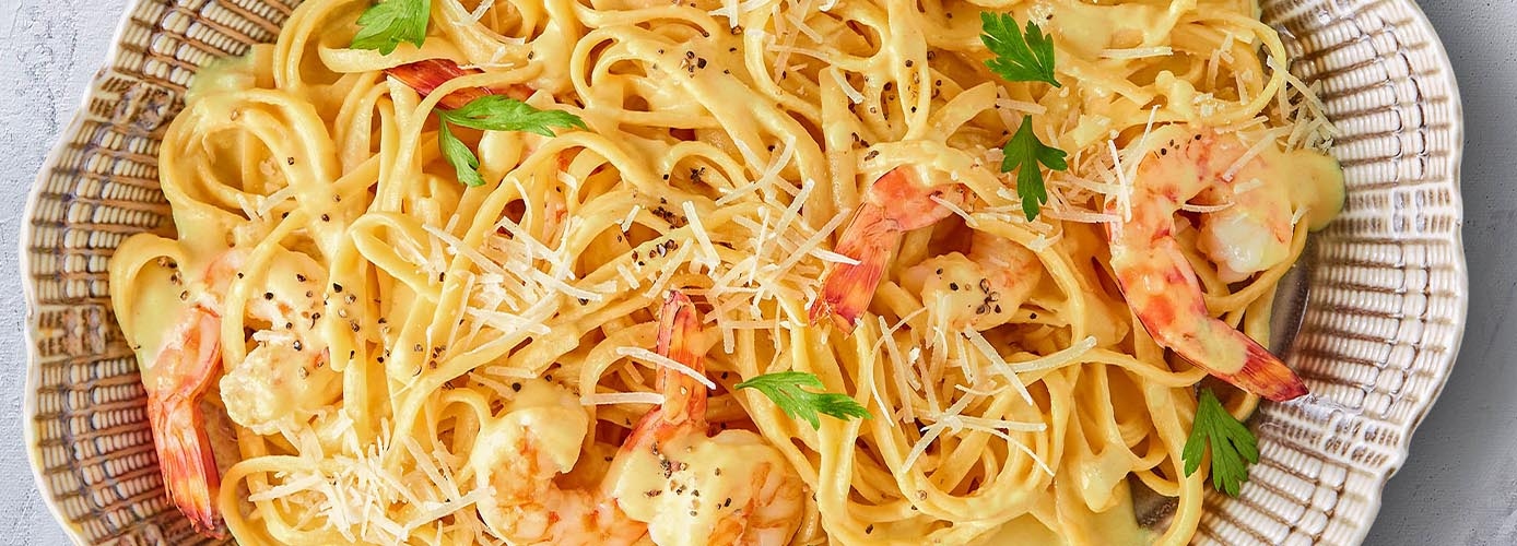 Shrimp with Creamy Saffron Fettuccine