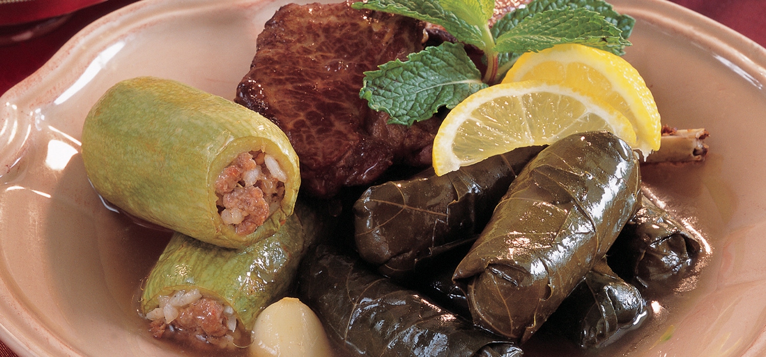 Stuffed-Baby-Zucchini-and-Vine-Leaves-with-Lamb-Chops