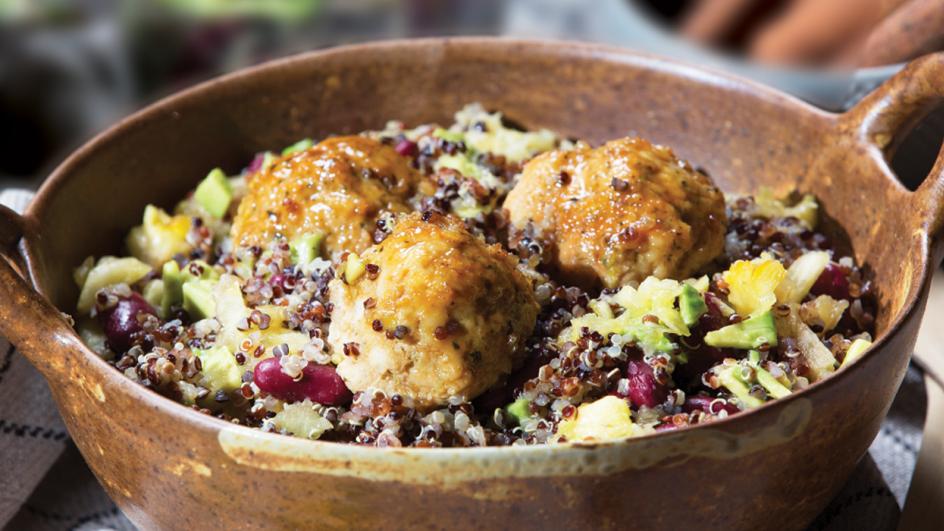 Juicy Chicken Meatballs and Tropical Quinoa Salad