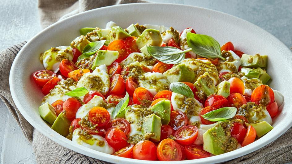 Avocado and pesto caprese salad