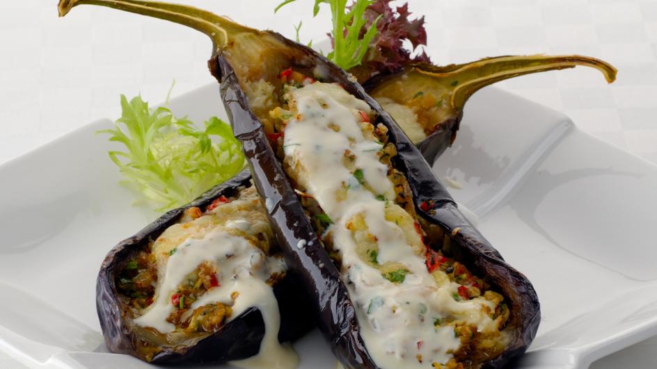 Stuffed Eggplant Gratin with Vegetables