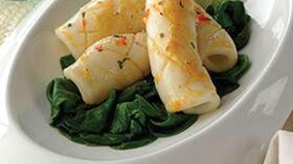 Grilled Squid with Wilted Spinach and Butter