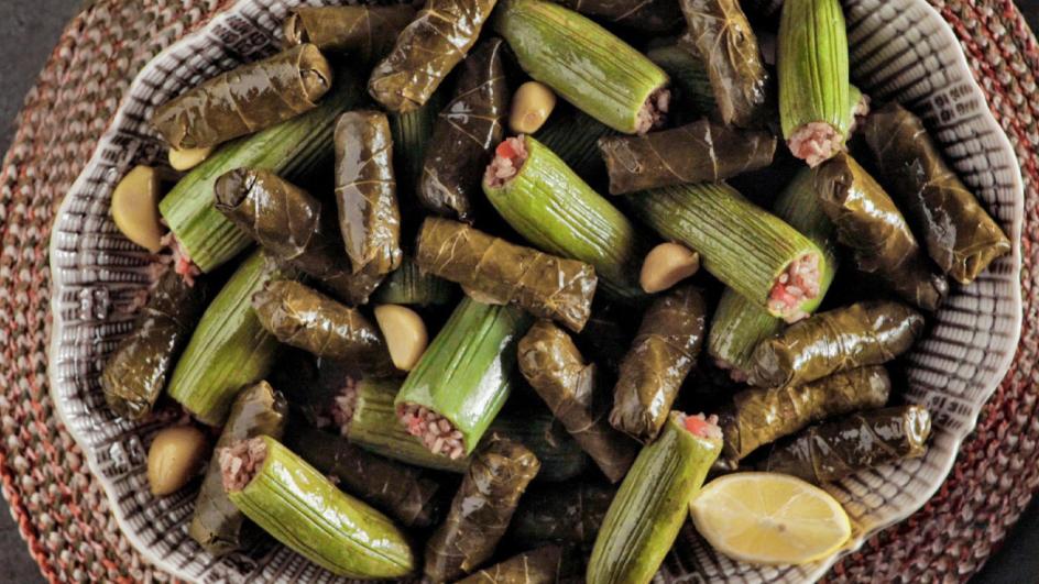 Stuffed zucchini and vine leaves