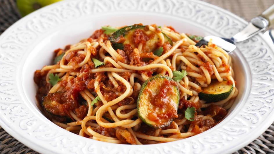 Spaghetti with Grilled Zucchini and Tomatoes