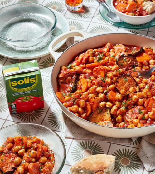 Moroccan Eggplant Chickpea Tagine (Tagine Mdarbel)