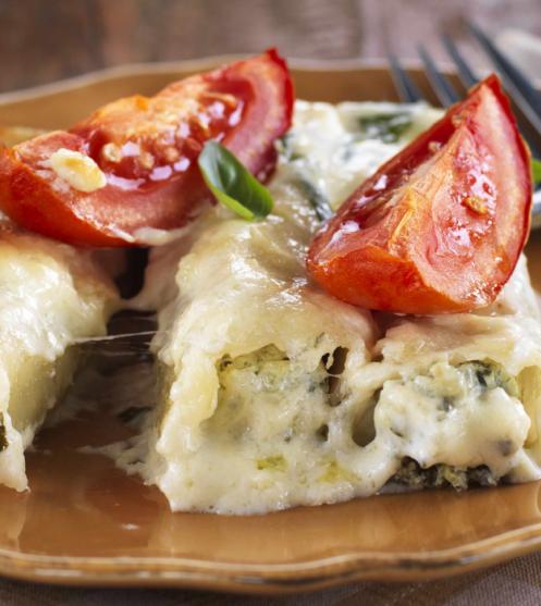 Spinach Cannelloni with Feta Cheese and Roasted Tomatoes