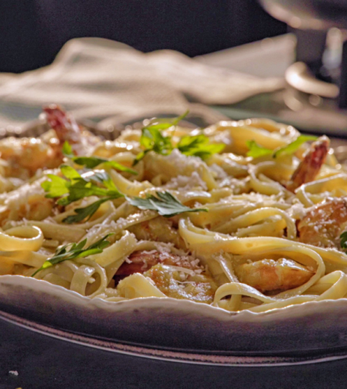 Shrimp Creamy Saffron Fettuccini