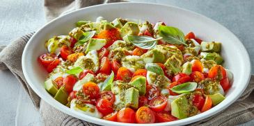 Avocado and pesto caprese salad