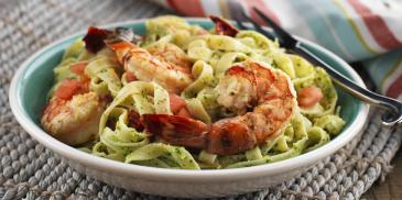 Linguini with Prawns and Almond Pesto