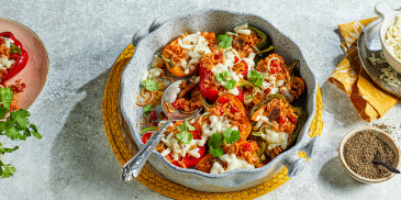 Stuffed Bell Pepper with Tomato Chicken and Rice