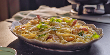 Shrimp with Creamy Saffron Fettuccine