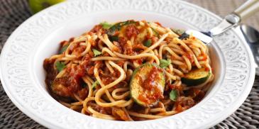 Spaghetti with Grilled Zucchini and Tomatoes